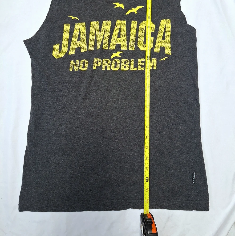GROOVY BAY Mens Sporty Gym Tank Top Soft Comfy Gray Yellow Jamaica No Problem 62 - Picture 8 of 10
